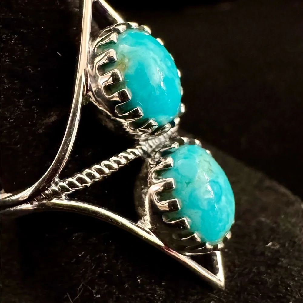 Sterling Silver Double genuine king man Turquoise Ring‎